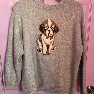 No Boundaries Beige Crewneck Sweater with Puppy Motif